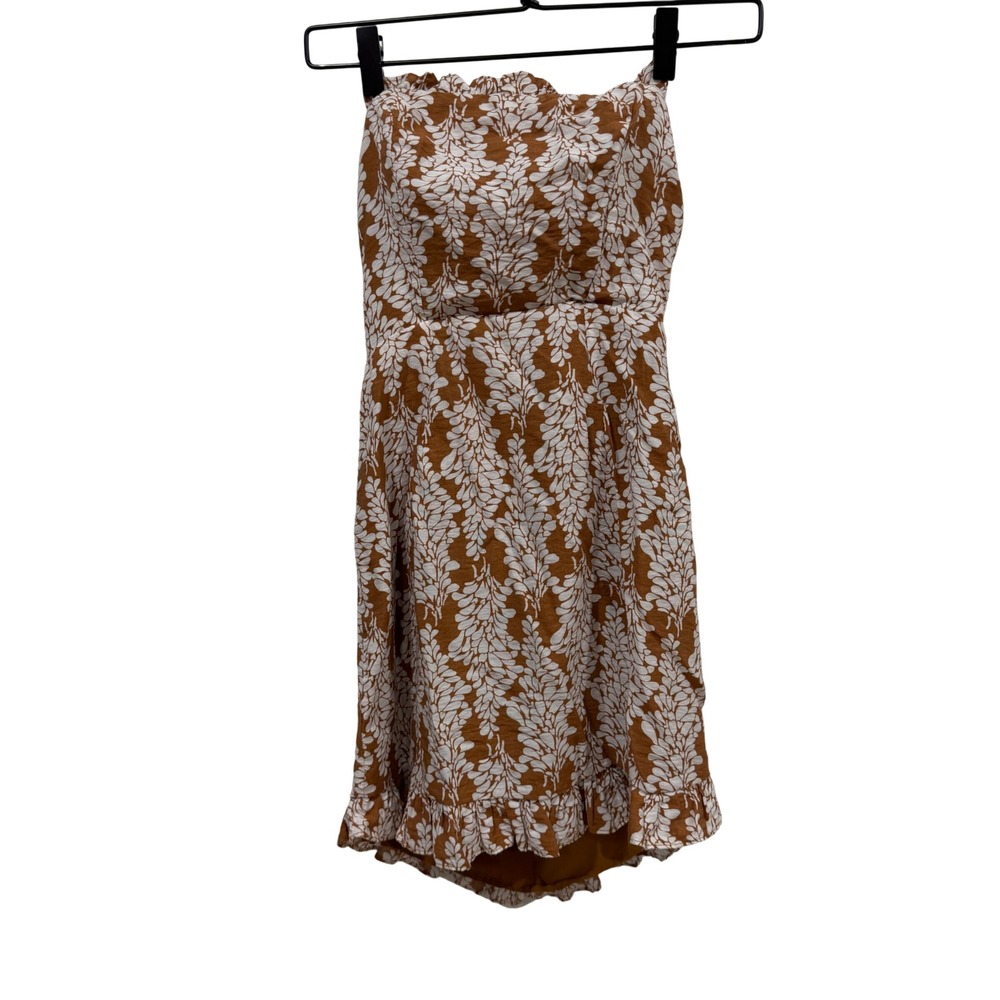 Saints + Secrets Rust Orange White Floral Strapless Ruffle Mini Dress Small